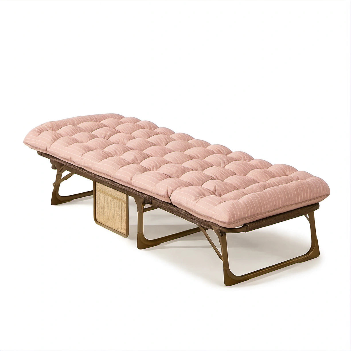 Klappbares Stahlbett mit Stoffbezug in Rosa