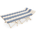 Klappbares Feldbett mit Baumwolloberfläche und Aluminiumrahmen Blau/Beige