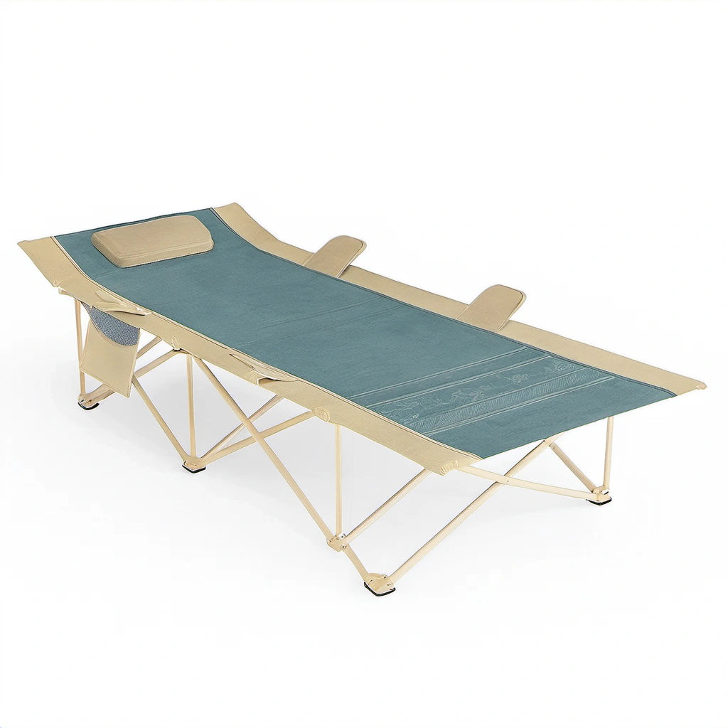 Klappbares Campingbett aus Polyester und Stahl Beige/Blau