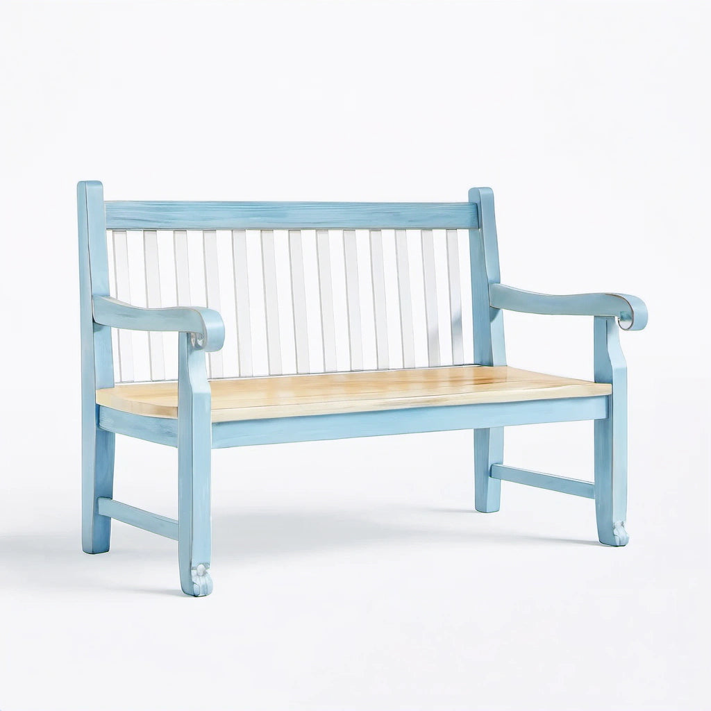 Holzbank Blau/Natur mit Lattenrückenlehne 120 cm