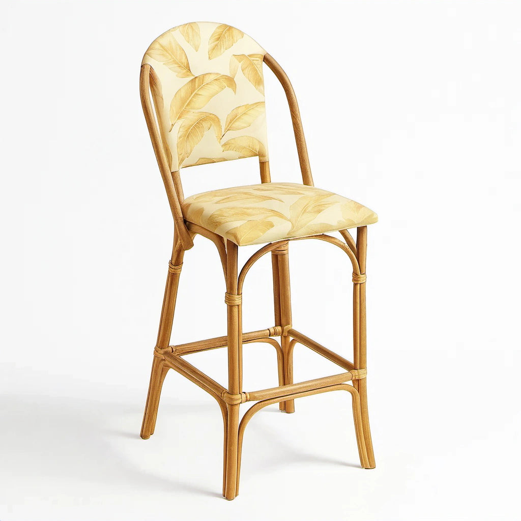 Rattan Barhocker mit tropischem Muster