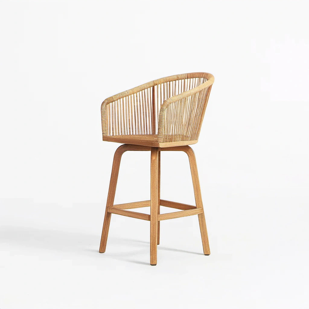 Eichen-Barhocker mit Rattan-Sitz