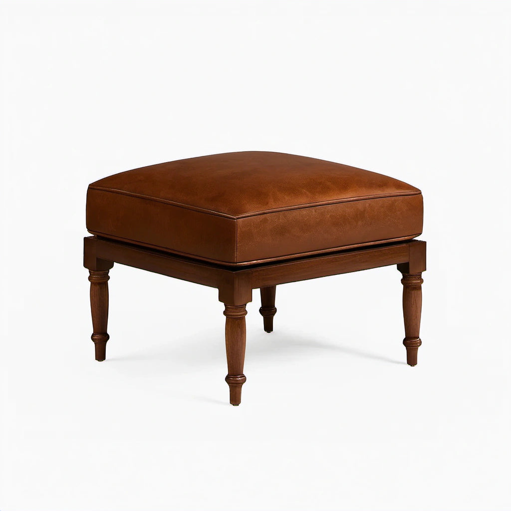 Hocker Leder Braun Massivholz 45x45 cm