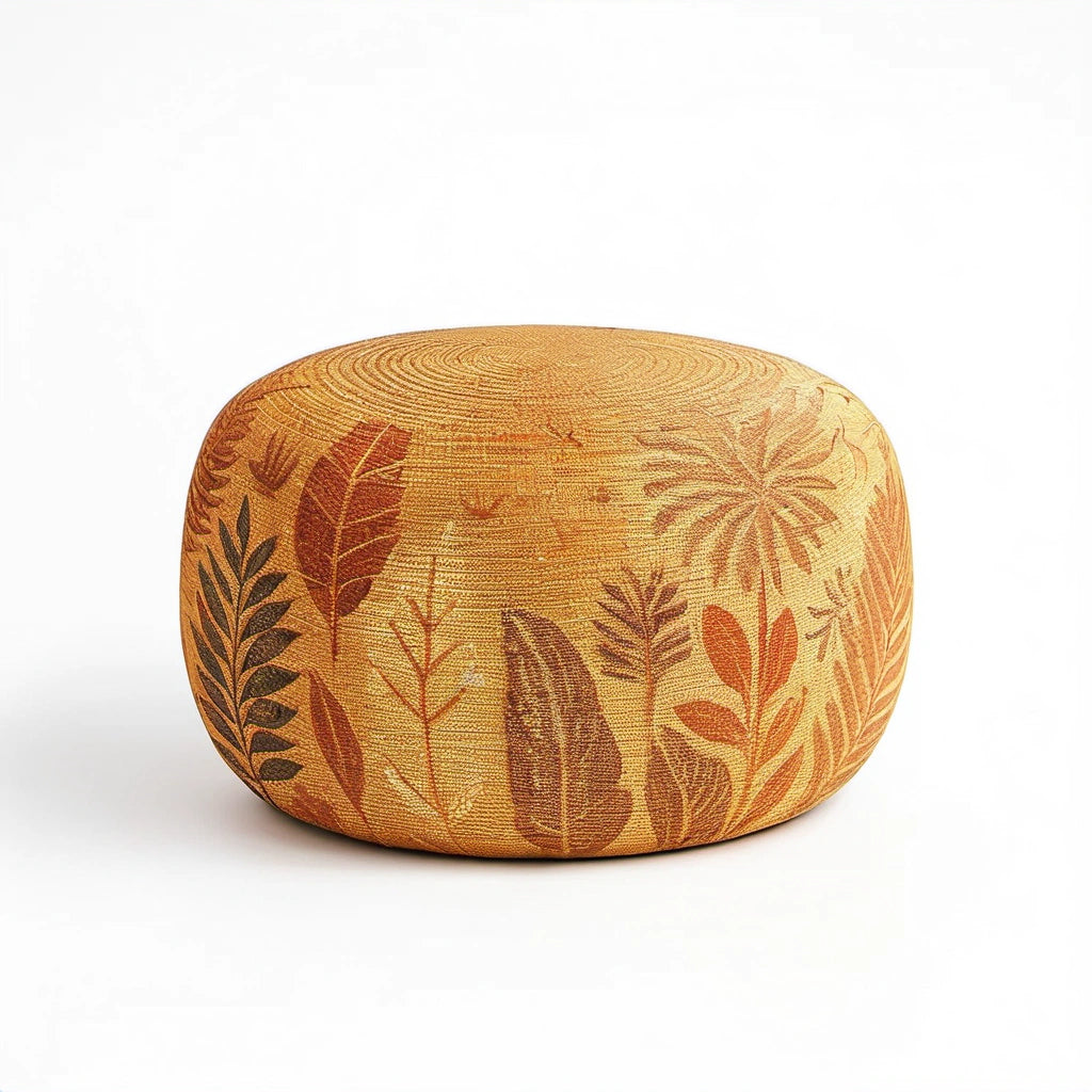 Runder Hocker aus Baumwolle mit Blättermuster