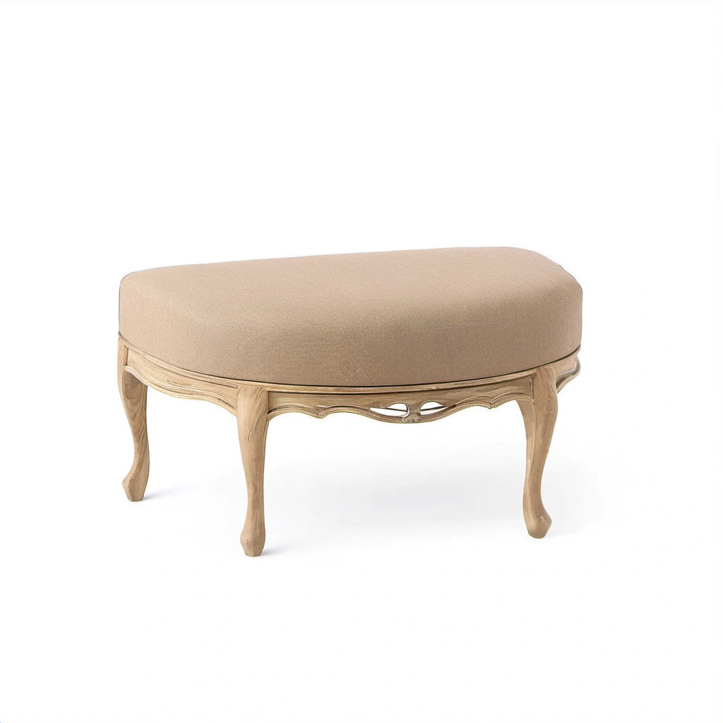 Hocker Leinen Holz Beige