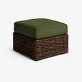 Rattan Ottoman Quadratisch Dunkelbraun mit Olivgrünem Kissen