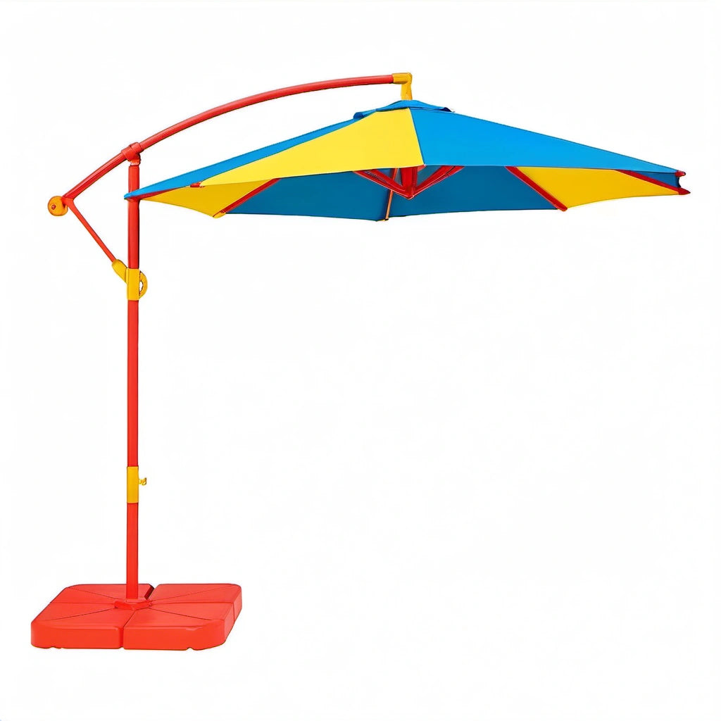 Sonnenschirm aus Polyester mit Metallgestell in Blau/Gelb, 3 m Durchmesser
