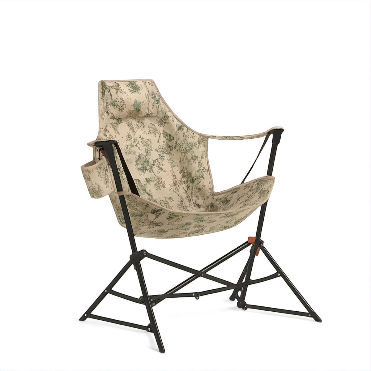 Klappstuhl mit Armlehnen aus Baumwolle und Stahl, Beige/Grün