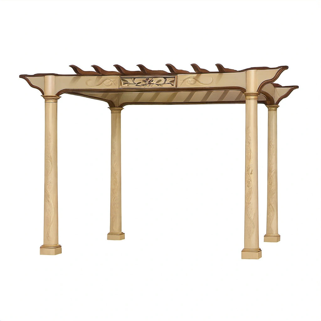 Gartenpergola aus Aluminium mit Blumendekor, Beige und Braun