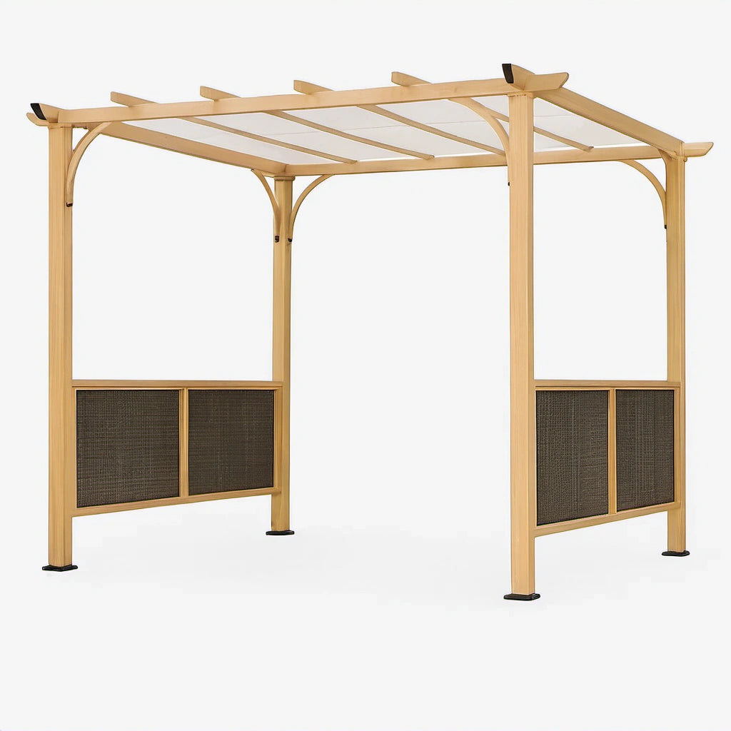 Aluminium Pergola mit Polyesterdach und Polyethylengeflecht