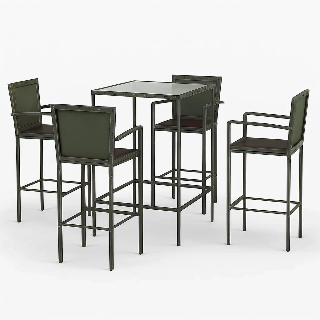5-teiliges Bistrotisch-Set Metall/Glas Olivgrün