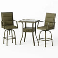 Metall-Bistro-Set mit 2 Barhockern und Tisch mit gehärtetem Glas Khaki