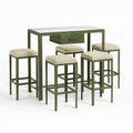 Bartisch-Set mit Metallrahmen, gehärtetem Glas und Leinen, Grün Beige