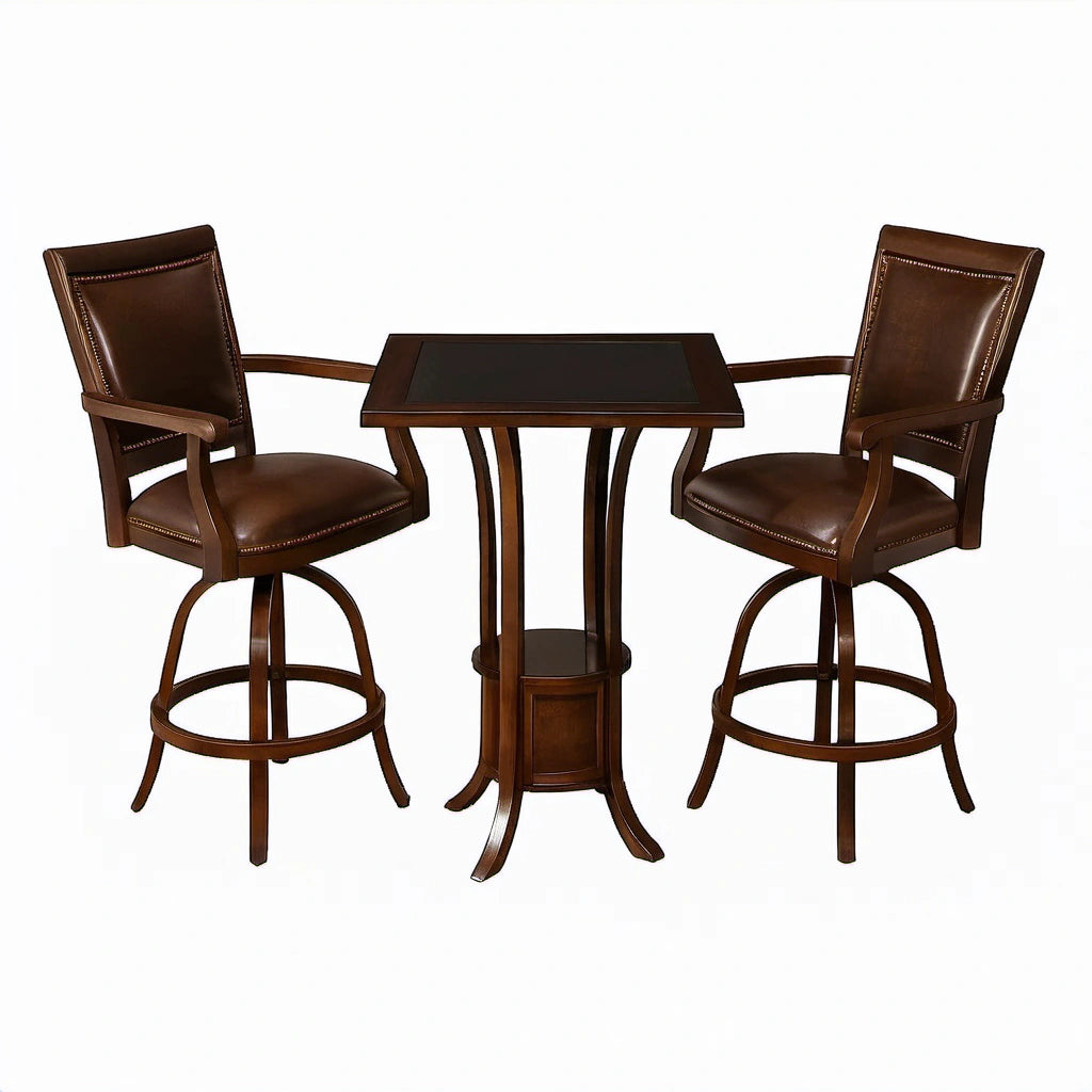 Bistroset mit 2 Barhockern und Tisch aus Holz und PU-Leder Dunkelbraun