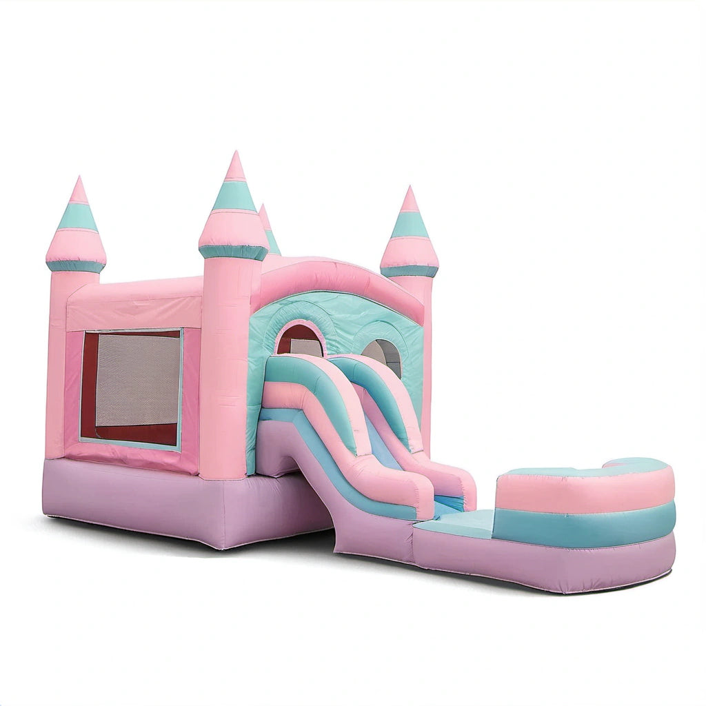 Aufblasbare PVC-Hüpfburg mit Rutsche in Rosa und Blau