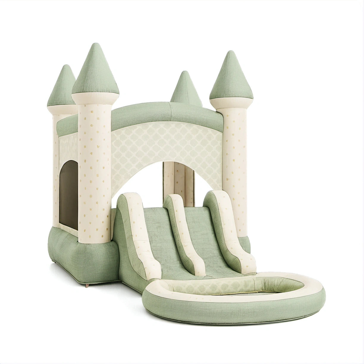 Aufblasbare Spielburg mit Rutsche und Pool - Polyester/PVC - Grün/Beige